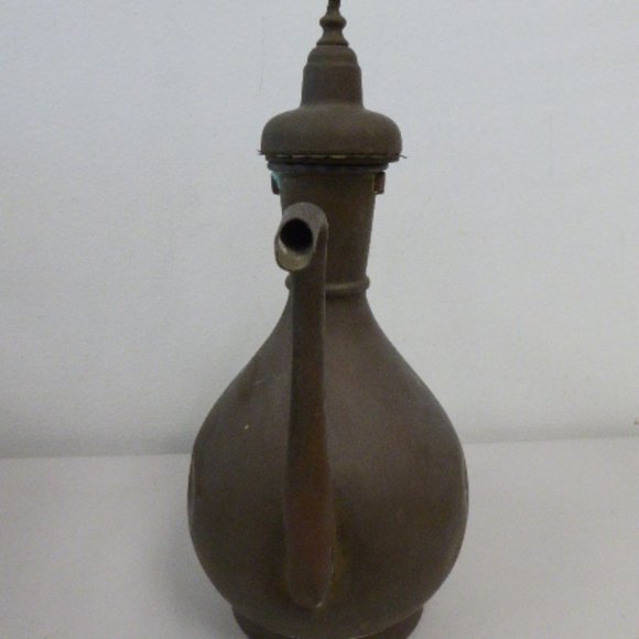 Antique middle eastern metal copper brass coffee tea pot tall hand made 14.5" - Picture 4 of 13